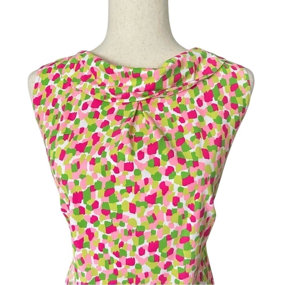 Katherine Way Size S Knee Length Sleeveless Dress Pink & Green Abstract Dots